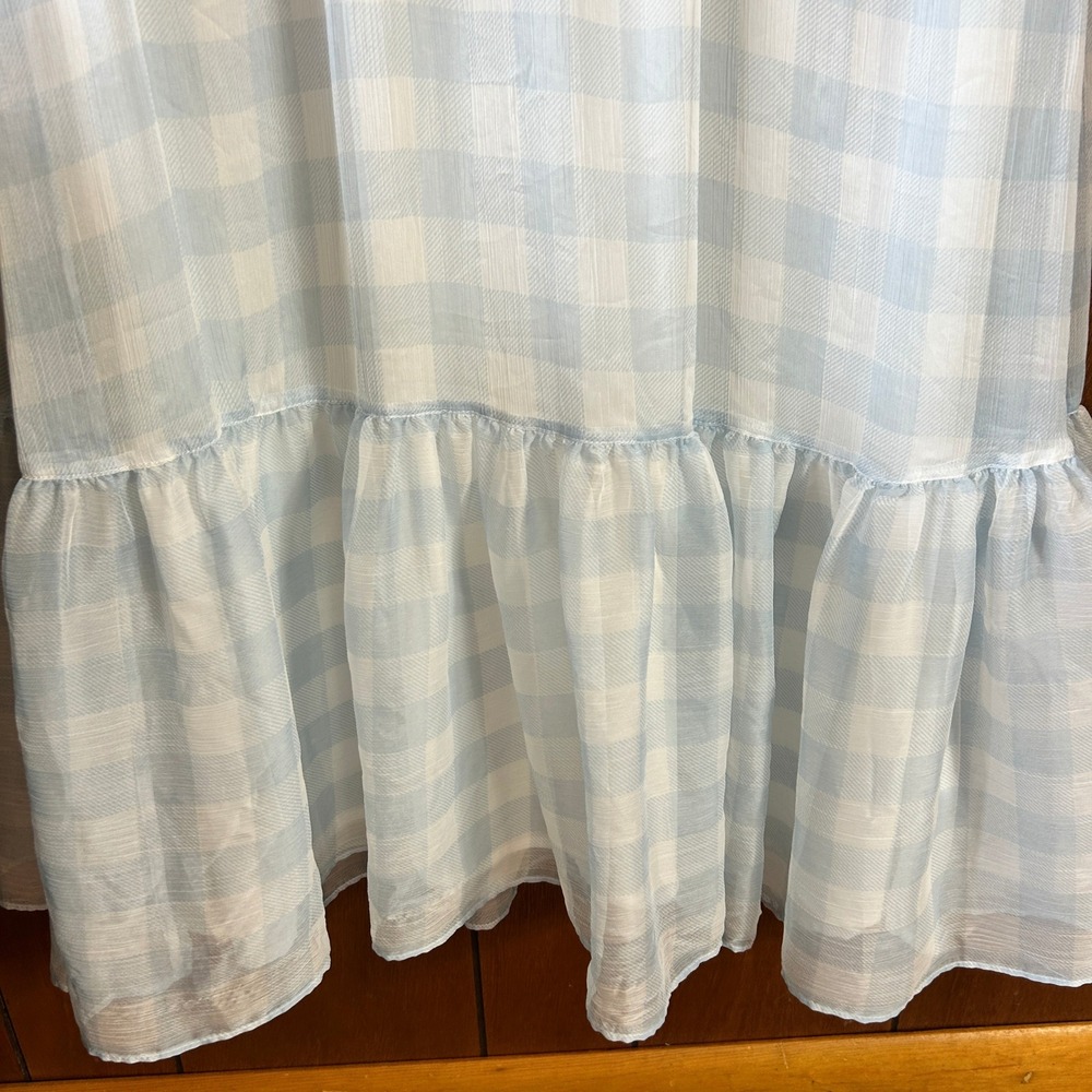 Lauren Ralph Lauren Light Blue Gingham Tie-Neck Ruffle Midi Dress Size 12 Spring - Picture 5 of 10
